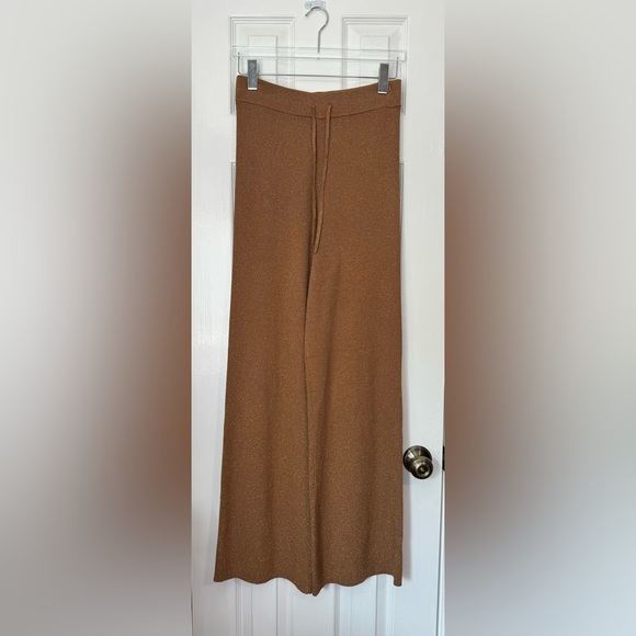 ALC Quentin Pull-On Ribbed Knit Wide-Leg Pant Brown Gold Metallic Medium - Picture 3 of 10